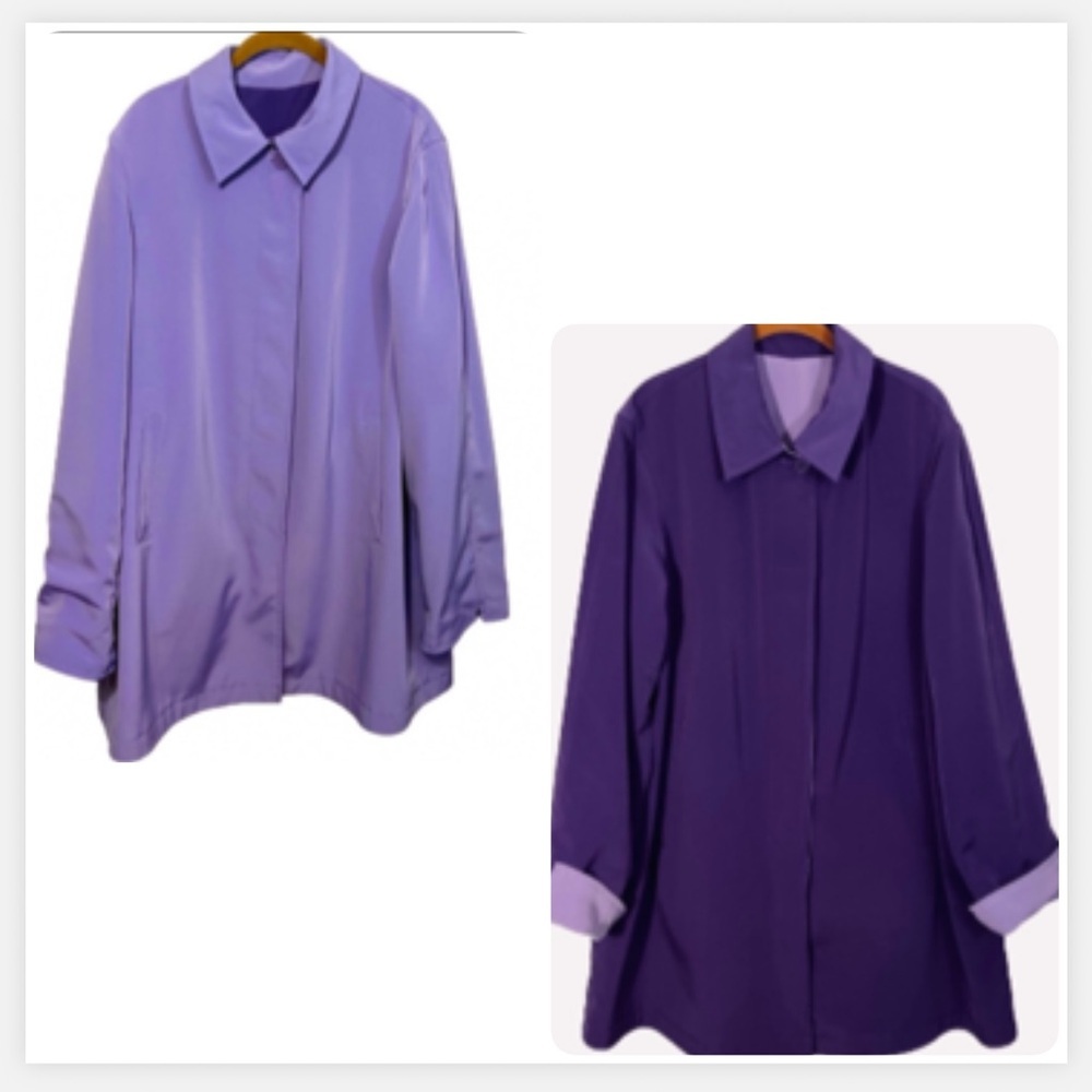 Fleet Street Reversible Jacket Coat  Purple Silk Pockets Button Up Size‎ Large